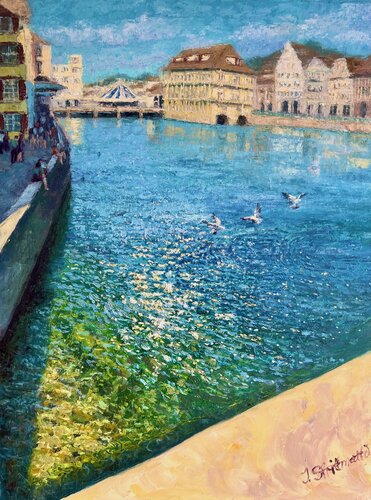 Zurich Waterfront by Julia Strittmatter, Painting for Sale on Select