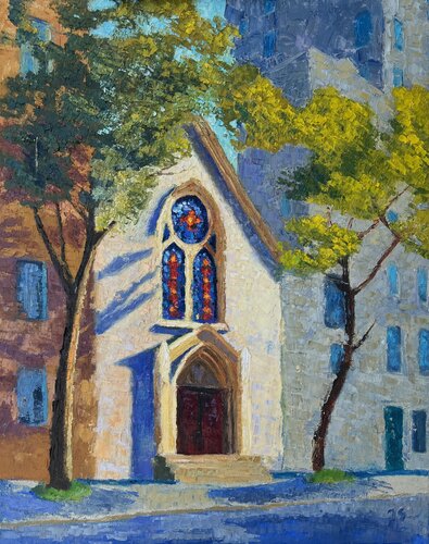 City Church cityscape oil painting von Julia Strittmatter, Malerei kaufen auf Select