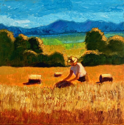 In the field. Original oil landscape painting. von Julia Strittmatter, Malerei kaufen auf Select