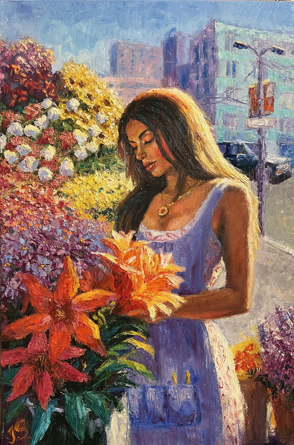 With flowers from Praque Julia Strittmatter Original painting for sale