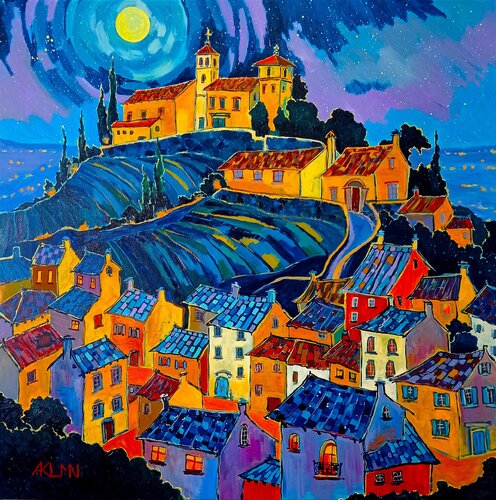 "El pueblo de noche" by Asia Klim, Painting for Sale on Select