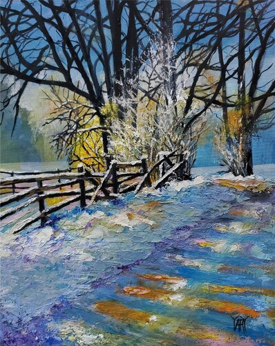 Rural Winter by Jarmila Dluhos, Painting for Sale on Select