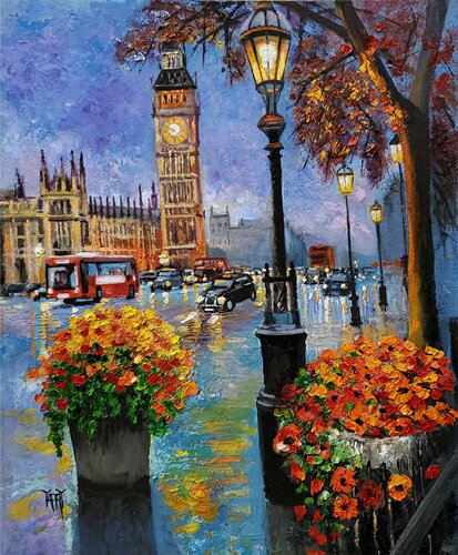 London Dusk by Jarmila Dluhos, Painting for Sale on Select