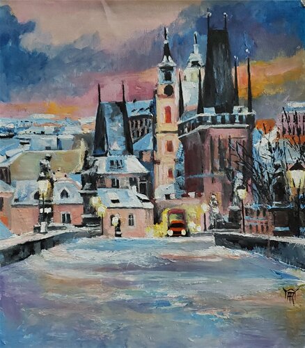 Winter Dawn in Prague by Jarmila Dluhos, Painting for Sale on Select