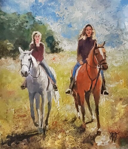 Mother and Daughter by Jarmila Dluhos, Painting for Sale on Select