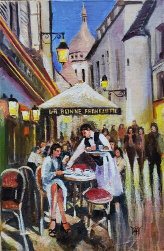 Cafe in Montmartre by Jarmila Dluhos, Painting for Sale on Select