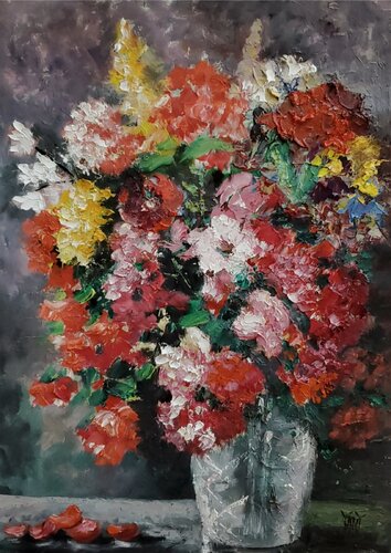 Crimson Petals by Jarmila Dluhos, Painting for Sale on Select