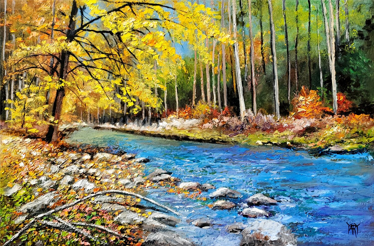 The River in Autumn Jarmila Dluhos Original painting for sale