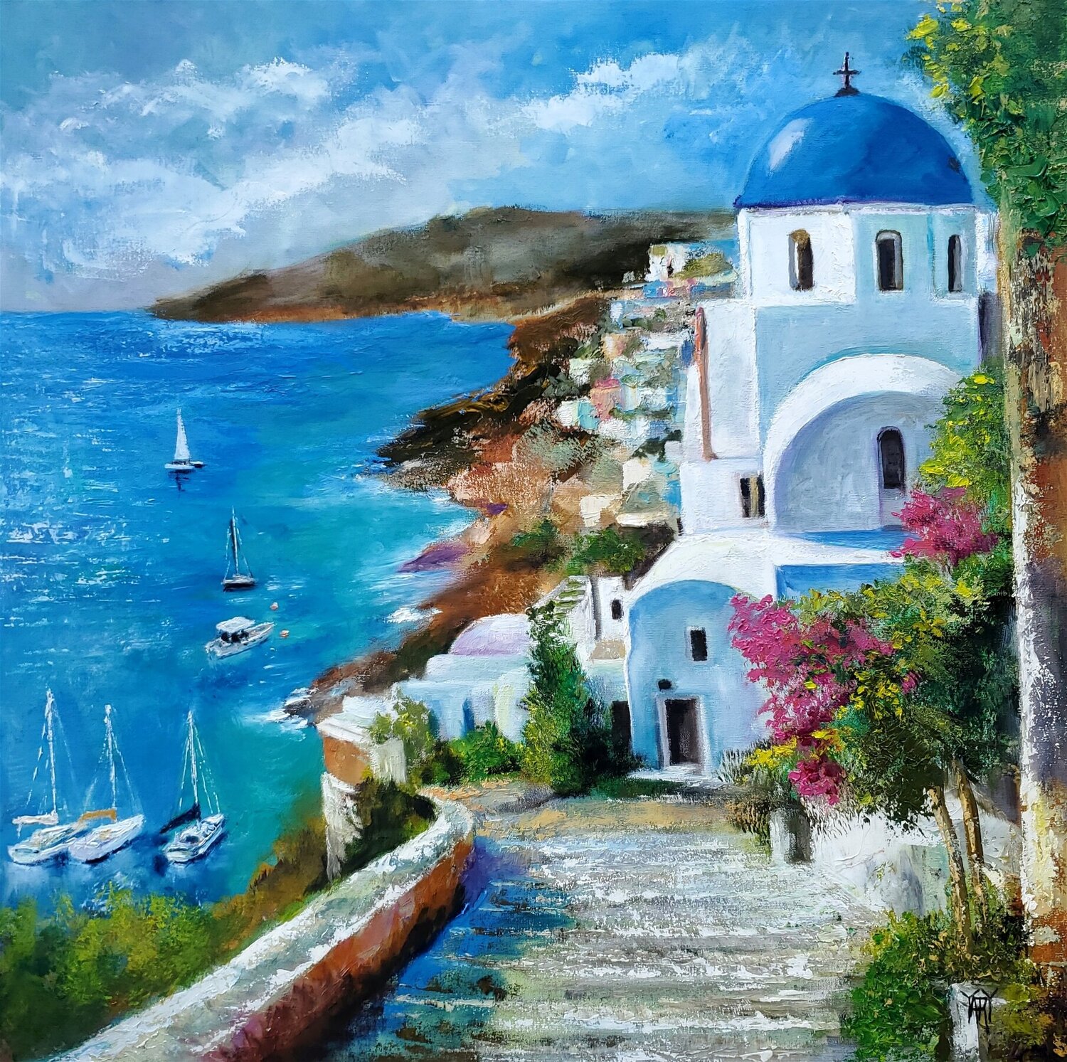 Mediterranean Breezes, Oia Jarmila Dluhos Originalgemälde zu verkaufen