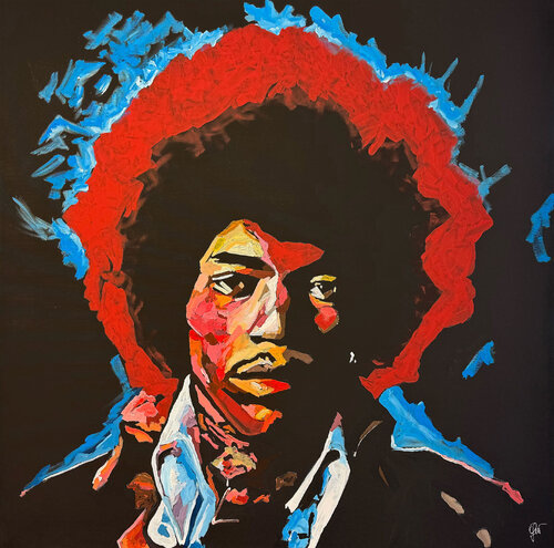 Jimi Hendrix a colori acrilico su tela by Fabio Guzzano, Painting for Sale on Select