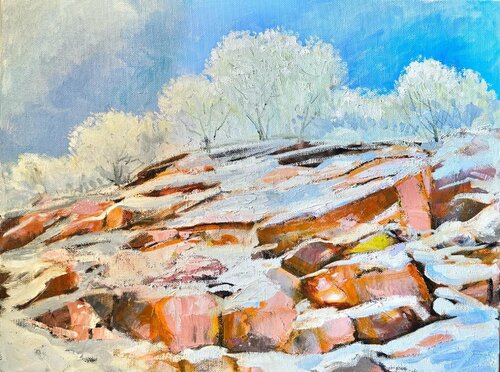 Snow over the Red Mountains by Lana Popova, Painting for Sale on Select