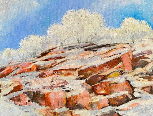 Snow over the Red Mountains by Lana Popova, Painting for Sale on Select