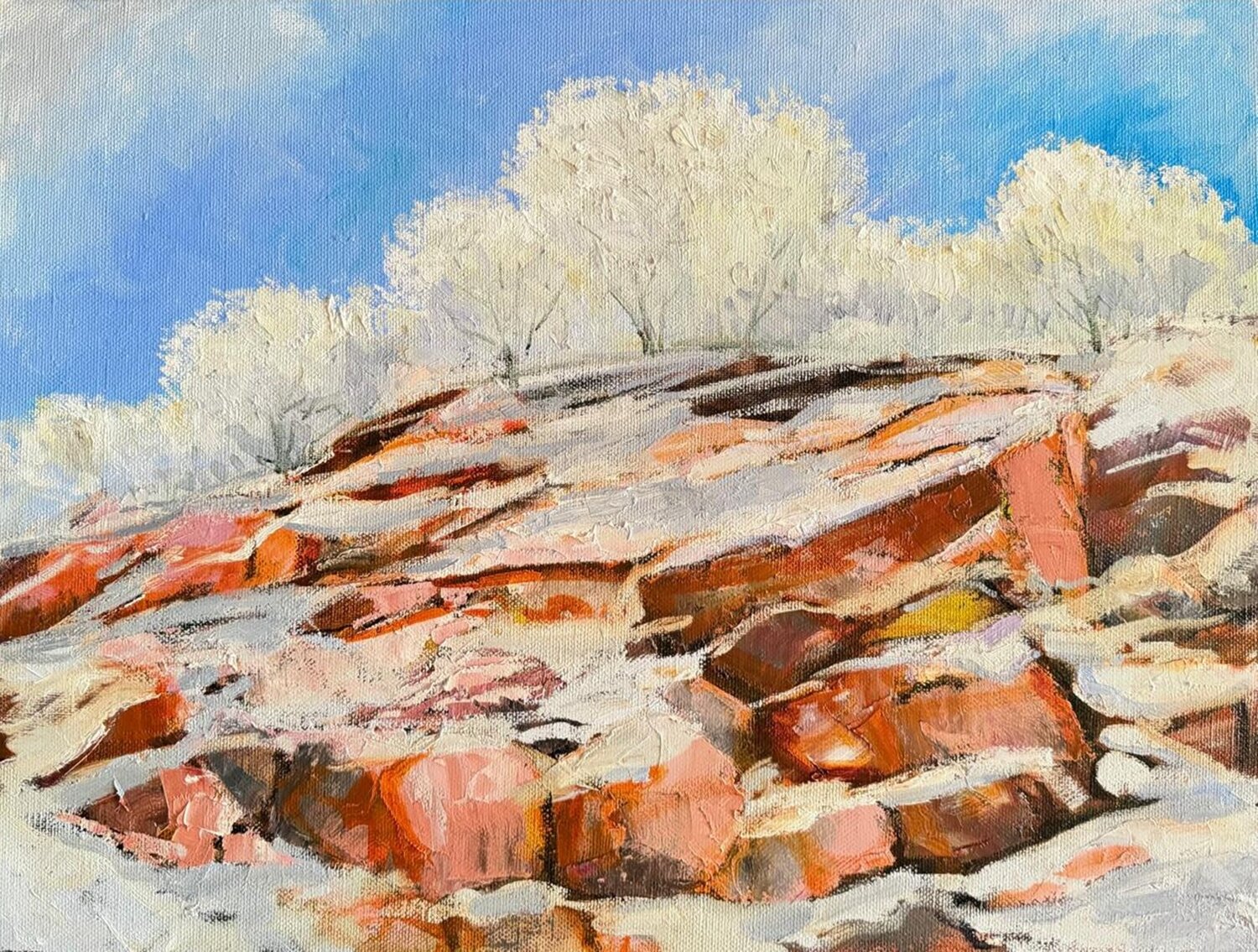 Snow over the Red Mountains Lana Popova Original painting for sale