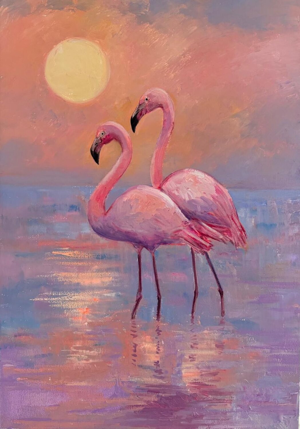 Flamingo Sunset in Rose Lana Popova Original painting for sale
