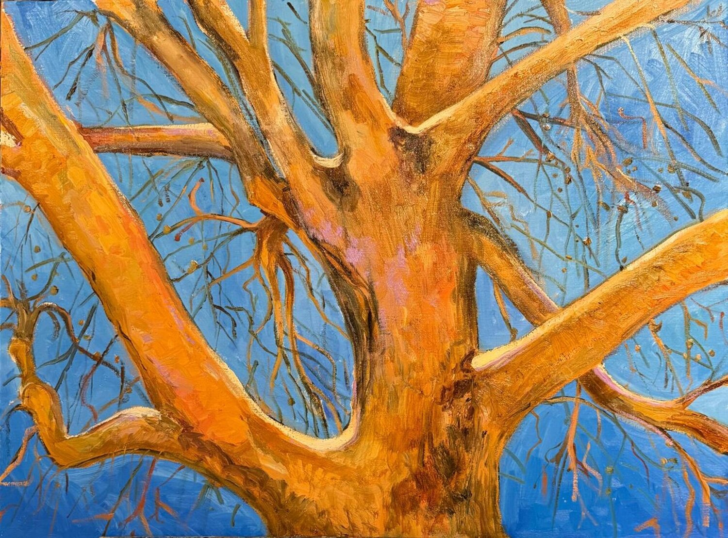 Golden Tree and Blue Sky Lana Popova Original painting for sale