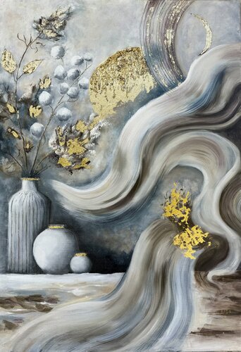 Fluid Reverie: Gold Within Motio by Ирина Кленке, Painting for Sale on Select