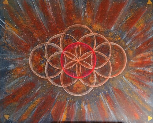 fleur de vie rouge by Marie-Helene Sara Simon, Painting for Sale on Select