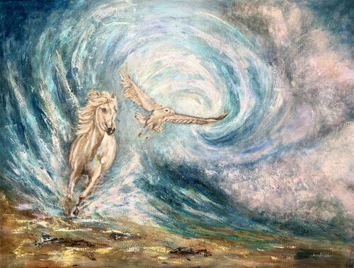 Through the Barrel: Gallop and Flight United by Jenn Royster, Painting for Sale on Select