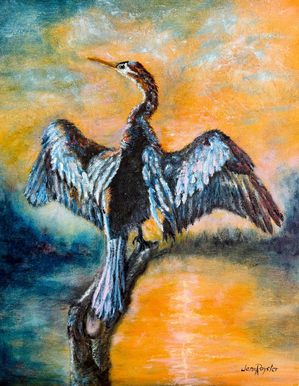 Anhinga's Quiet Flame Jenn Royster Original painting for sale