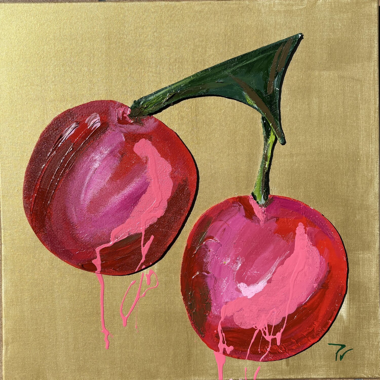 cerezas y oro paola vignola Original painting for sale