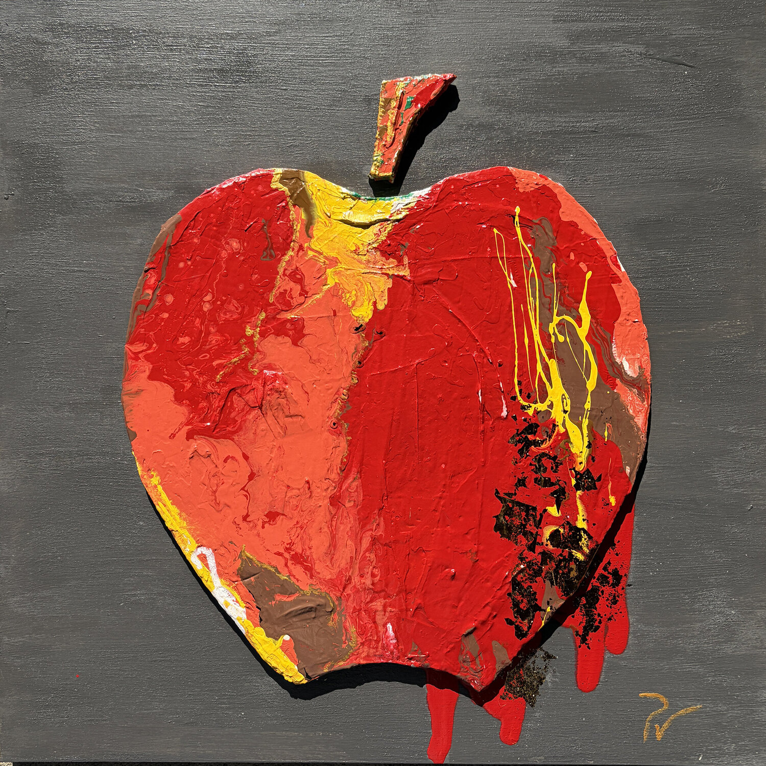 Manzana roja con pan de oro paola vignola Original painting for sale