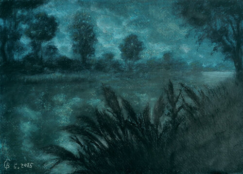 Night at the Yarkon by Boaz Gabai, Painting for Sale on Select