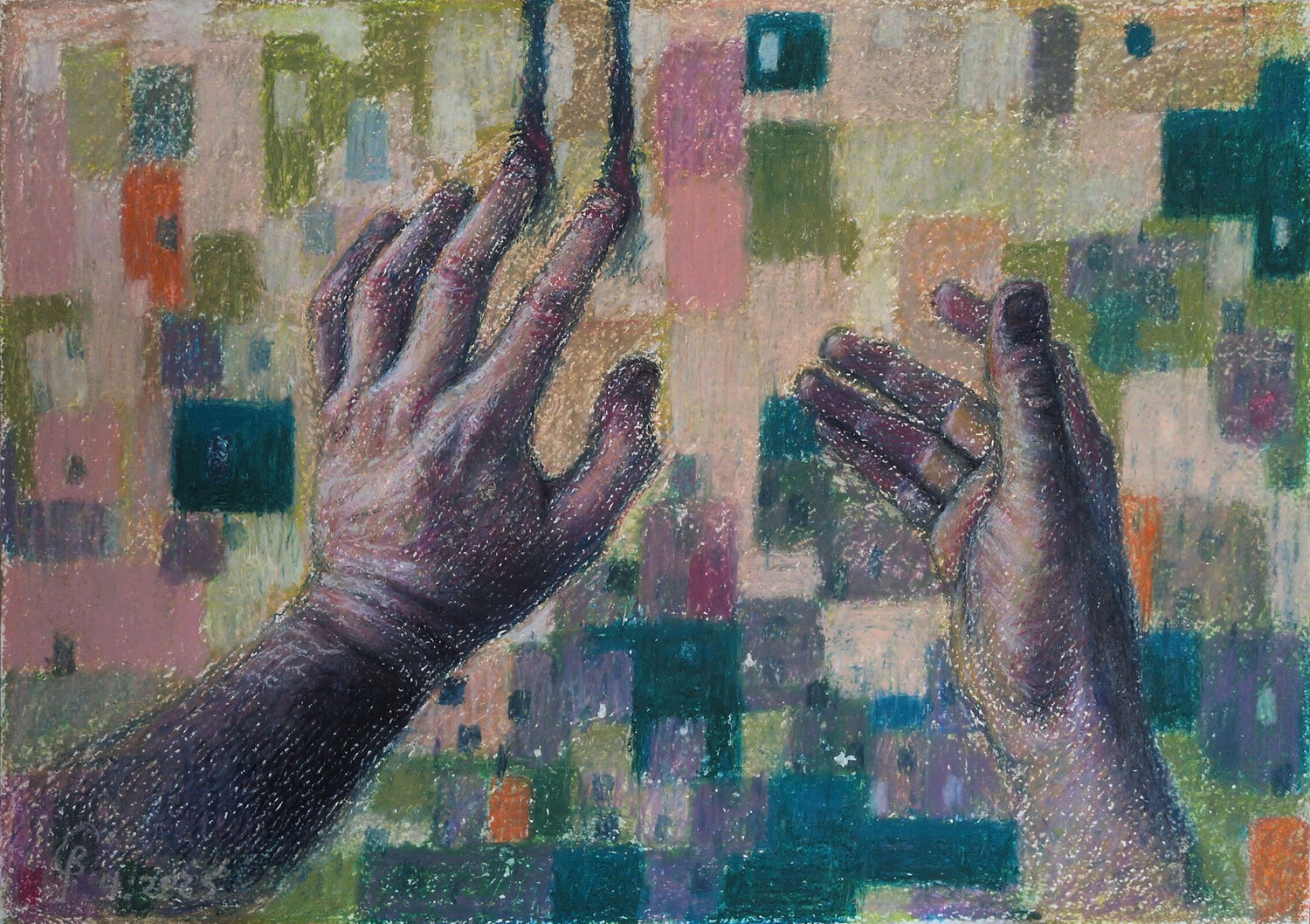 Composition of Hands and Abstraction I Boaz Gabai Original painting for sale