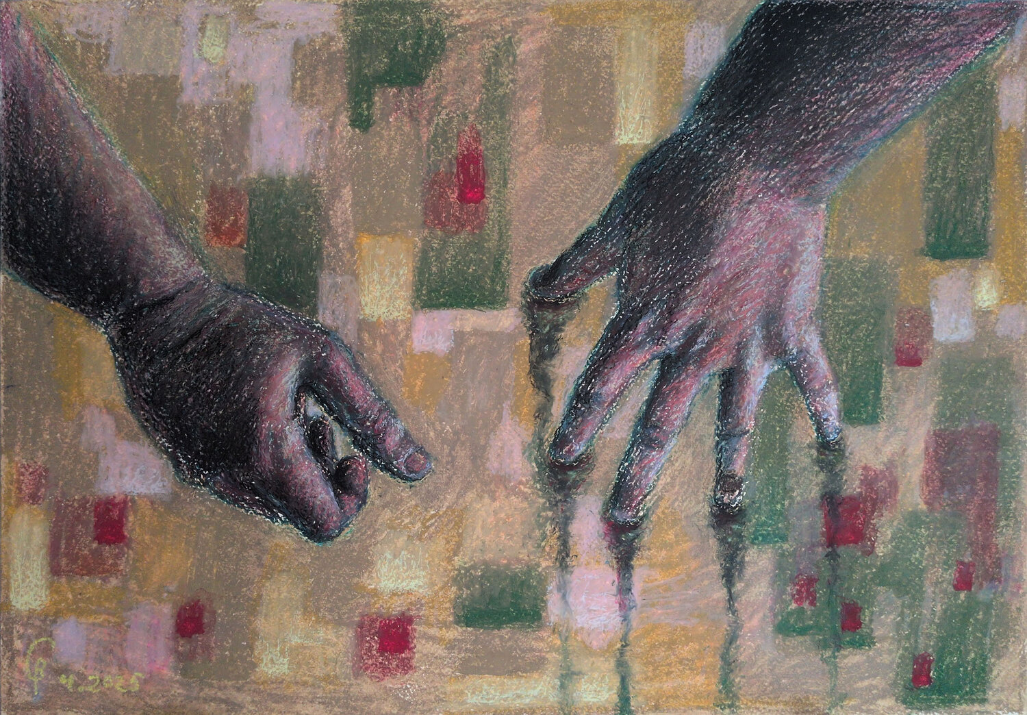 Composition of Hands and Abstraction II Boaz Gabai Original painting for sale