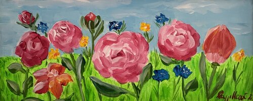 Fantasia di fiori su prato verde by Luisa Cappellari, Painting for Sale on Select