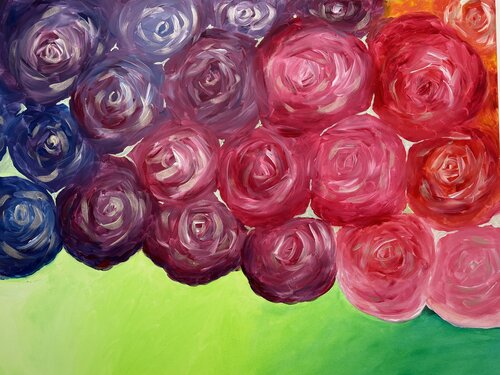 Esplosione di rose su sfondo verde by Luisa Cappellari, Painting for Sale on Select