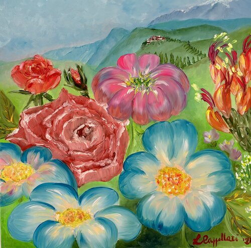 Passeggiando spensieratamente tra i fiori by Luisa Cappellari, Painting for Sale on Select