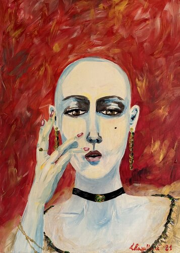 Resilienza/Ritratto di donna su sfondo rosso by Luisa Cappellari, Painting for Sale on Select