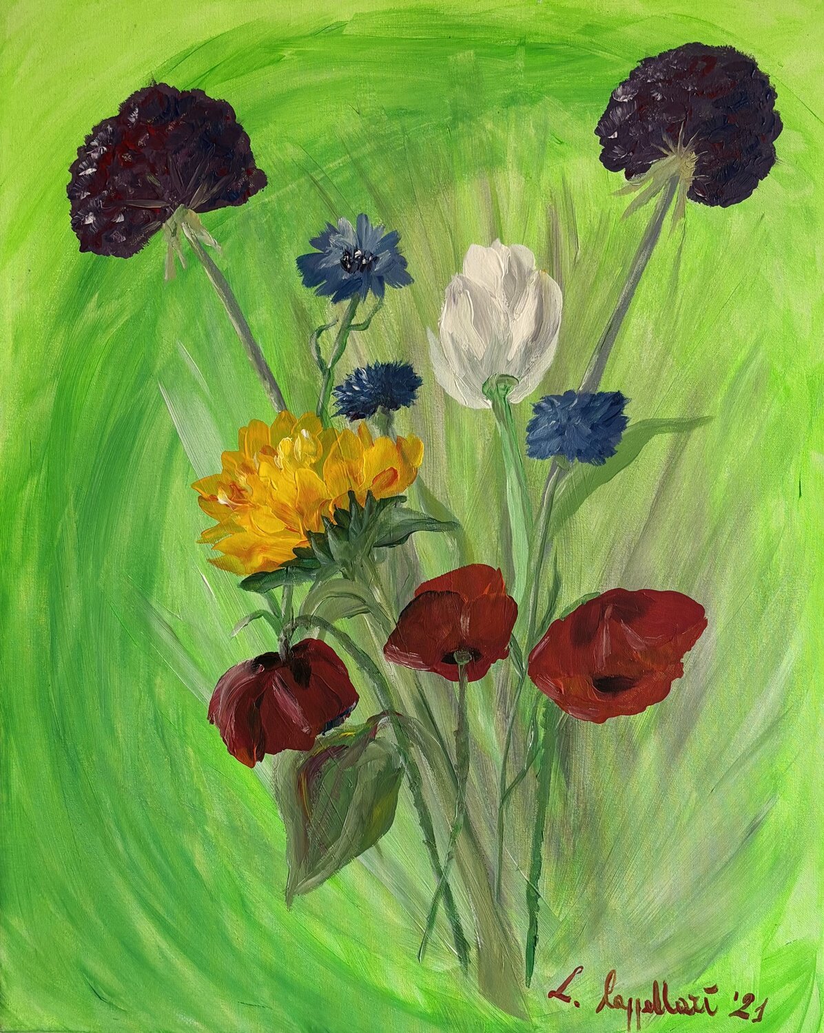 Armonia di fiori di campo nel verde Luisa Cappellari Original painting for sale