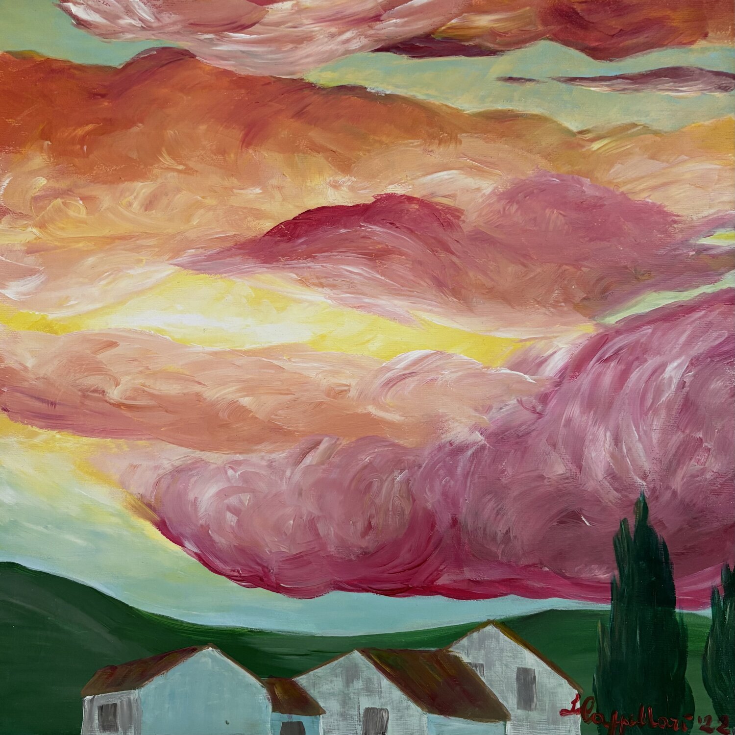 Soffici giochi di luce tra le nuvole rosa Luisa Cappellari Original painting for sale