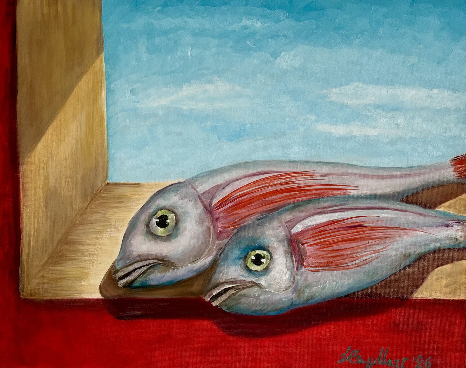 Due pesci sul davanzale Luisa Cappellari Original painting for sale