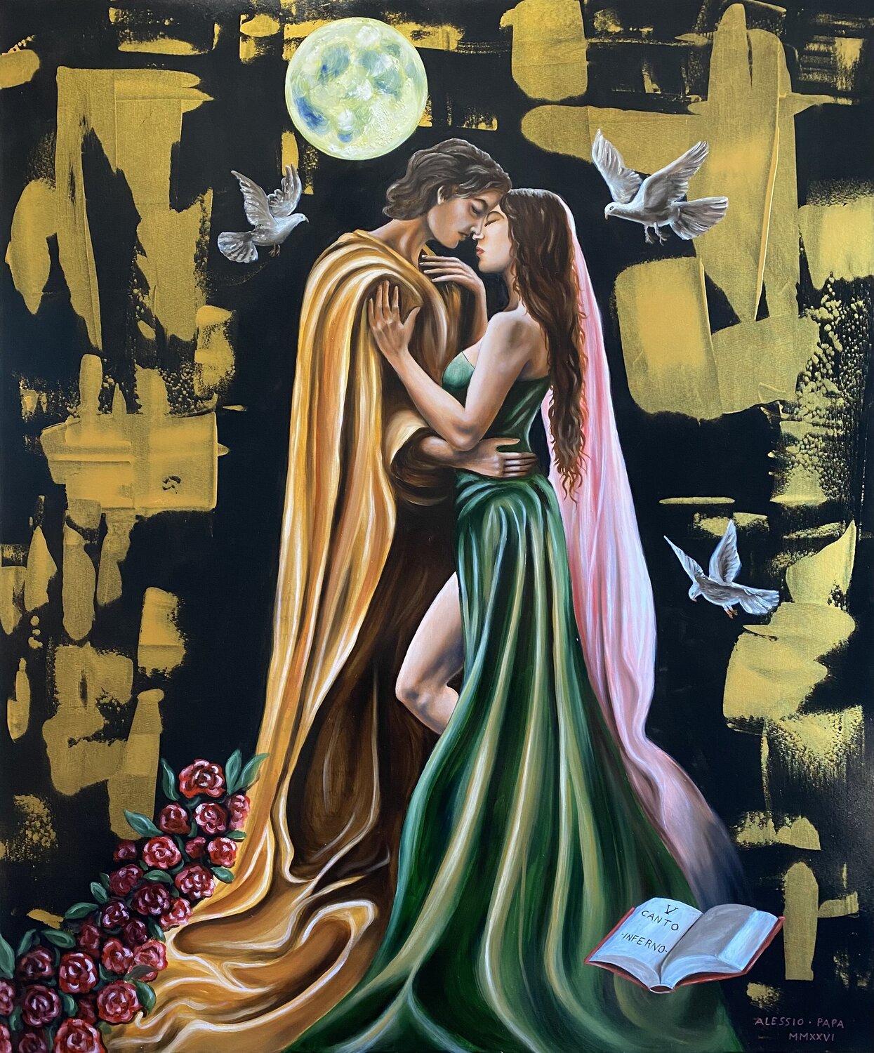V canto dell’Inferno (Paolo e Francesca) Alessio Papa Original painting for sale