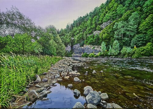 River in twilight by Lorant Cucui, Painting for Sale on Select
