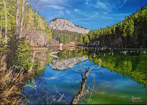 Reflections of the Red Lake by Lorant Cucui, Painting for Sale on Select