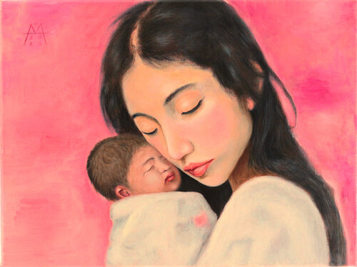 A Girl with a Newborn Baby by Marcin Filip Banasik, Painting for Sale on Select