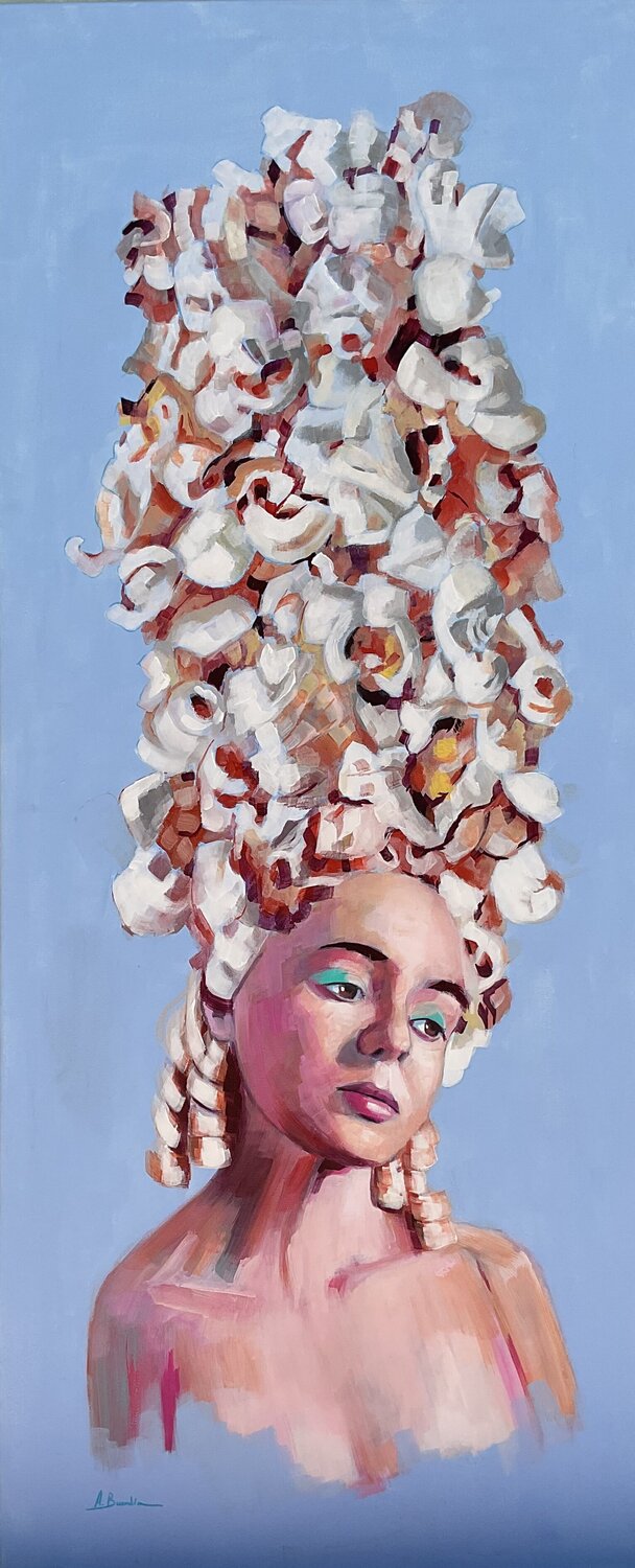 Presencia con peluca de palomitas Angeles Sánchez Buendía Original painting for sale