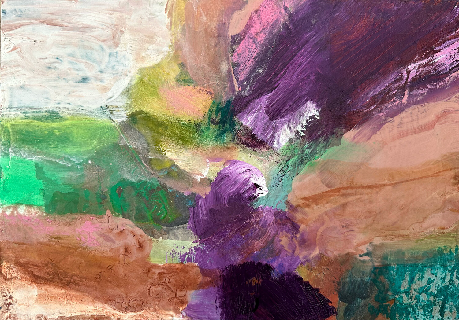 A distant sunrise touches even hidden hills - LE230526 Isabelle Van Brussel Original painting for sale