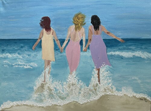 3 Friends at the Beach #1 by Patti Bailey, Painting for Sale on Select