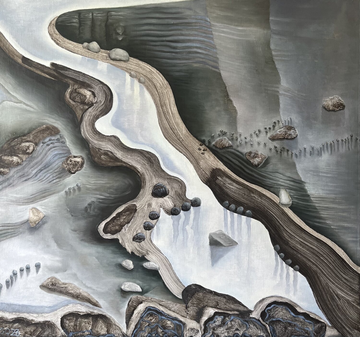Filet d’eau à marée basse Guillaine Querrien Original painting for sale