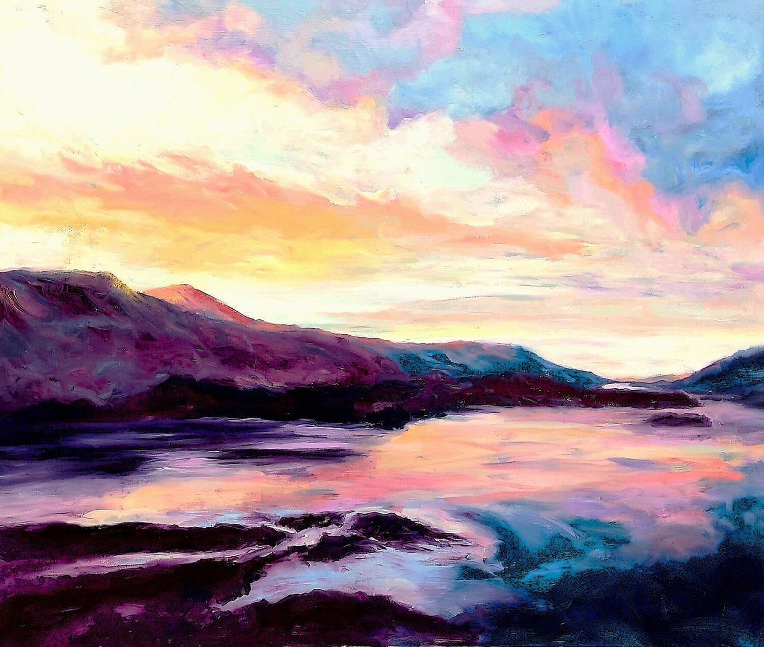 Intense  Colours Of Sunset Philippa Headley Original painting for sale