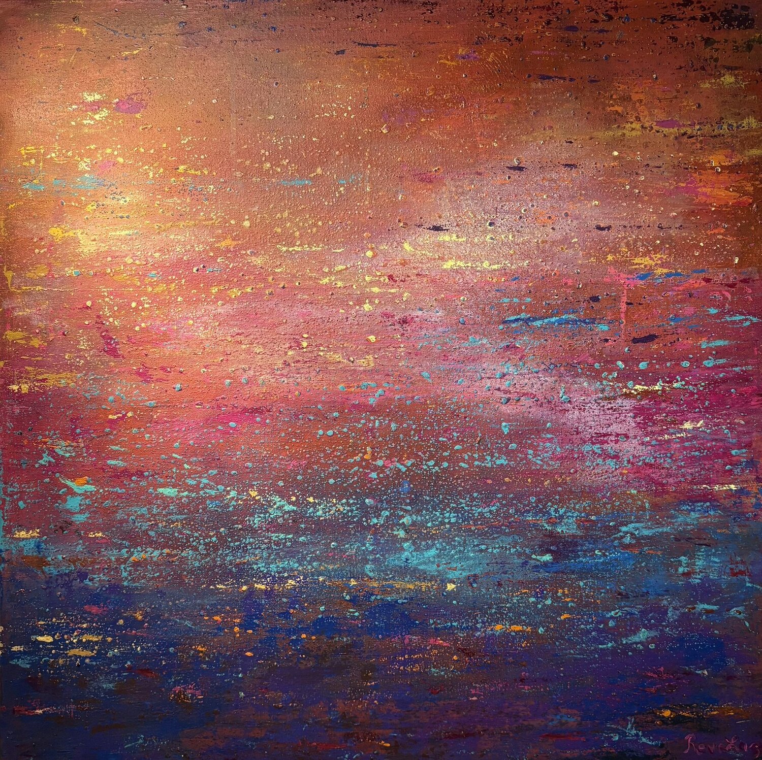 De turquoise en magenta Revelazio Original painting for sale