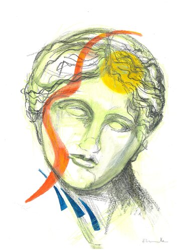 Tête d'Aphrodite du type de l'Aphrodite de Cnide, dite Tête de l'Aphrodite Kaufmann - Sculpture dessinée au Louvre by Emmanuelle Braine Bonnaire, Drawing for Sale on Select