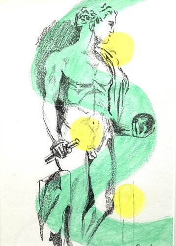 Diomède enlevant le Palladion (2e moitié du IIe s. ap. J.-C. ) - Sculpture dessinée au Louvre by Emmanuelle Braine Bonnaire, Drawing for Sale on Select