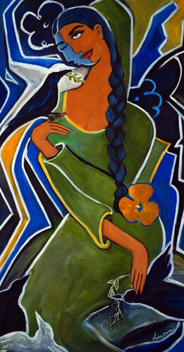 Fleurs et Oiseaux by Valerie Vescovi, Painting for Sale on Select