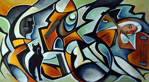 Flûte Verte, Chat Noir by Valerie Vescovi, Painting for Sale on Select