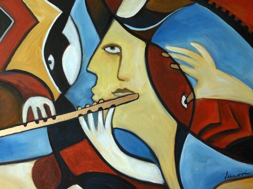 The Golden Flautist by Valerie Vescovi, Painting for Sale on Select